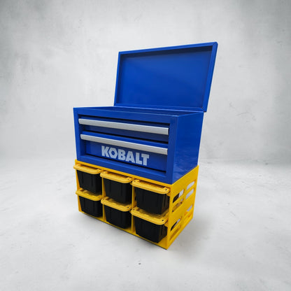 Teeny Tote Caddy & Mini Tool Box Stand – 6-Tote Storage Rack Compatible with Kobalt, U.S. General, Hyper Tough, Performax and More