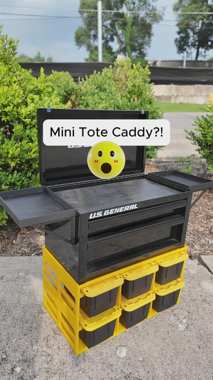Teeny Tote Caddy & Mini Tool Box Stand – 6-Tote Storage Rack Compatible with Kobalt, U.S. General, Hyper Tough, Performax and More